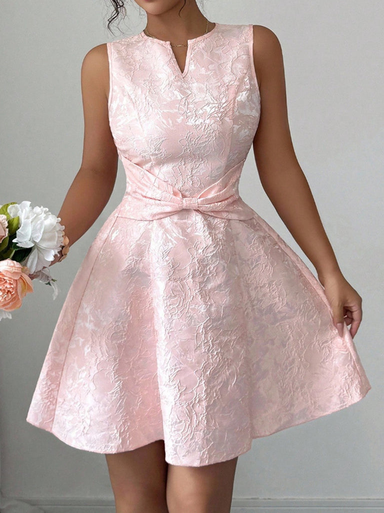 Pale Pink 1960s Floral Bow Belted Dress 4