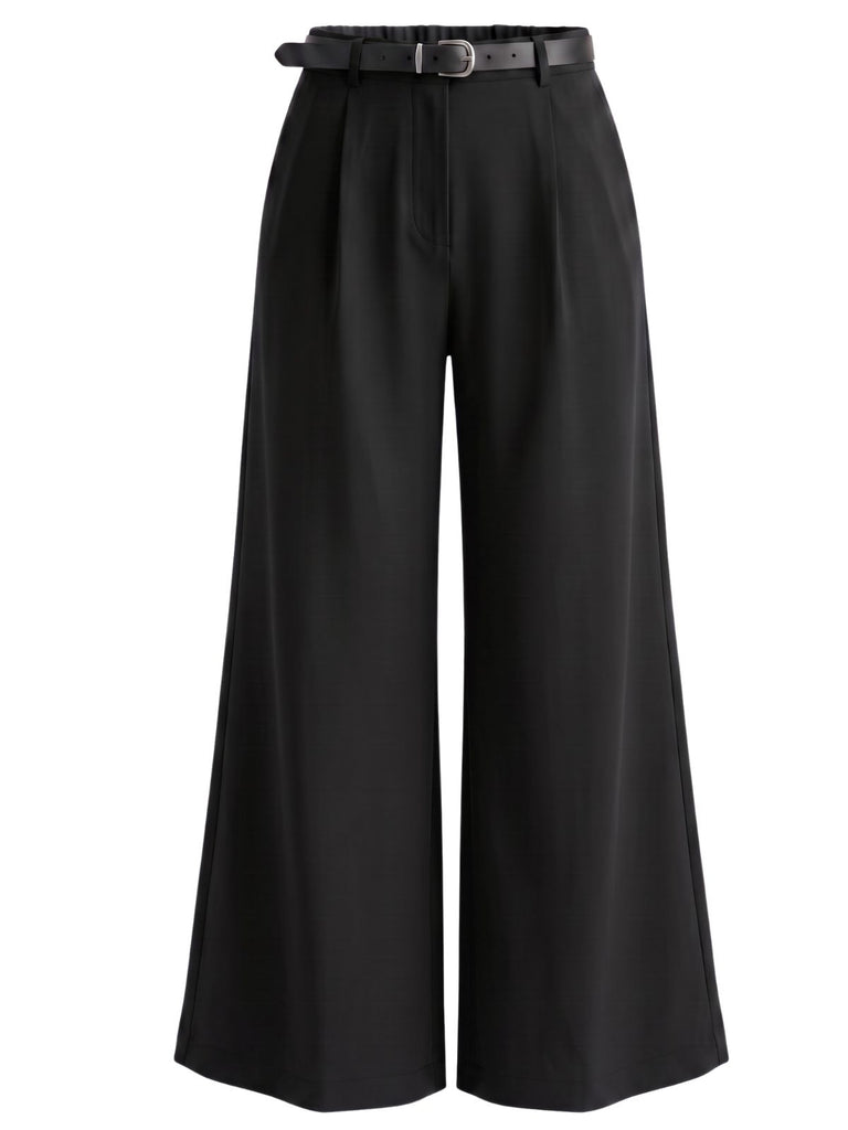 1960s High-Waisted Belted Wide-Leg Pants