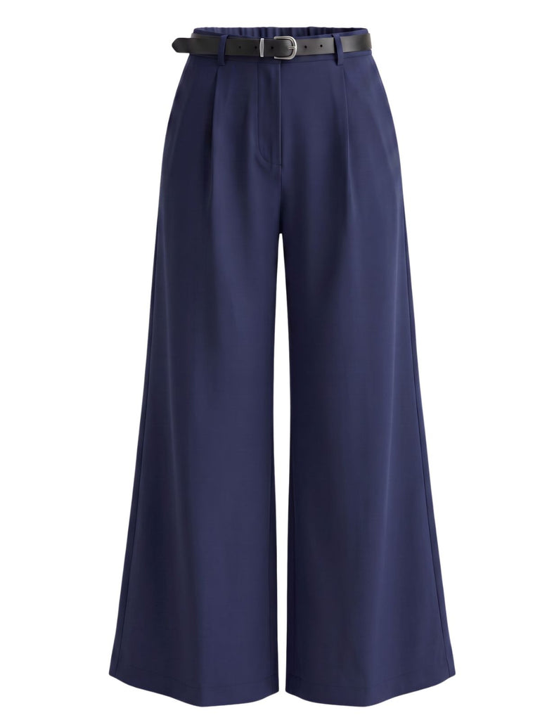 1960s High-Waisted Belted Wide-Leg Pants