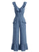 1950s V-Neck Ruffle Hem Drawstring Wide Leg Jumpsuit