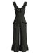 1950s V-Neck Ruffle Hem Drawstring Wide Leg Jumpsuit