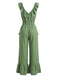 1950s V-Neck Ruffle Hem Drawstring Wide Leg Jumpsuit