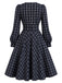 [Pre-Sale] Dark Blue 1950s Plaid Bow Long Sleeve A Line Dress