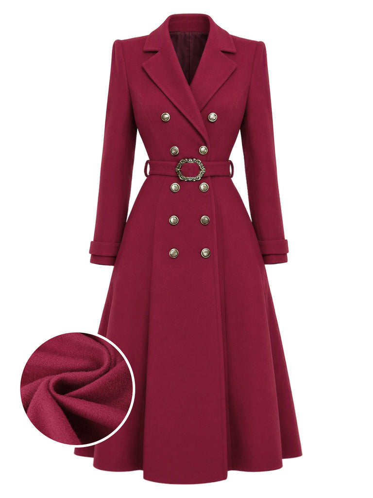 [Pre-Sale] Wine Red 1930s Double-Breasted Belted Coat