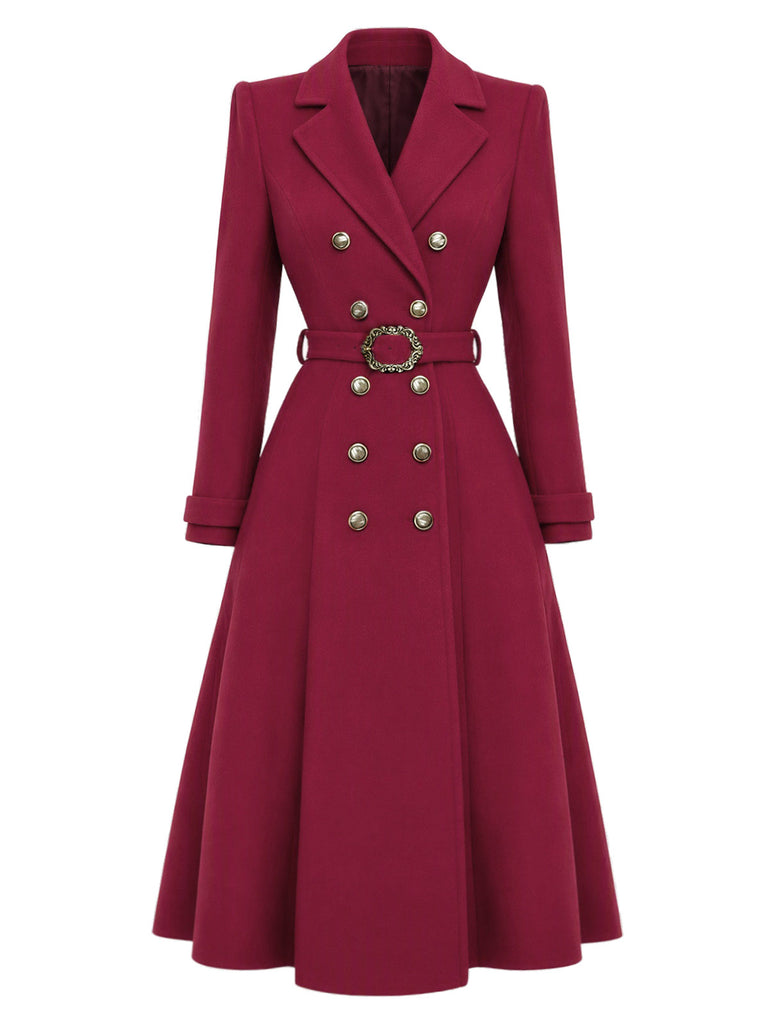 [Pre-Sale] Wine Red 1930s Double-Breasted Belted Coat