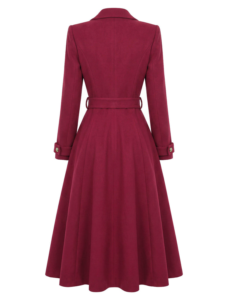 [Pre-Sale] Wine Red 1930s Double-Breasted Belted Coat