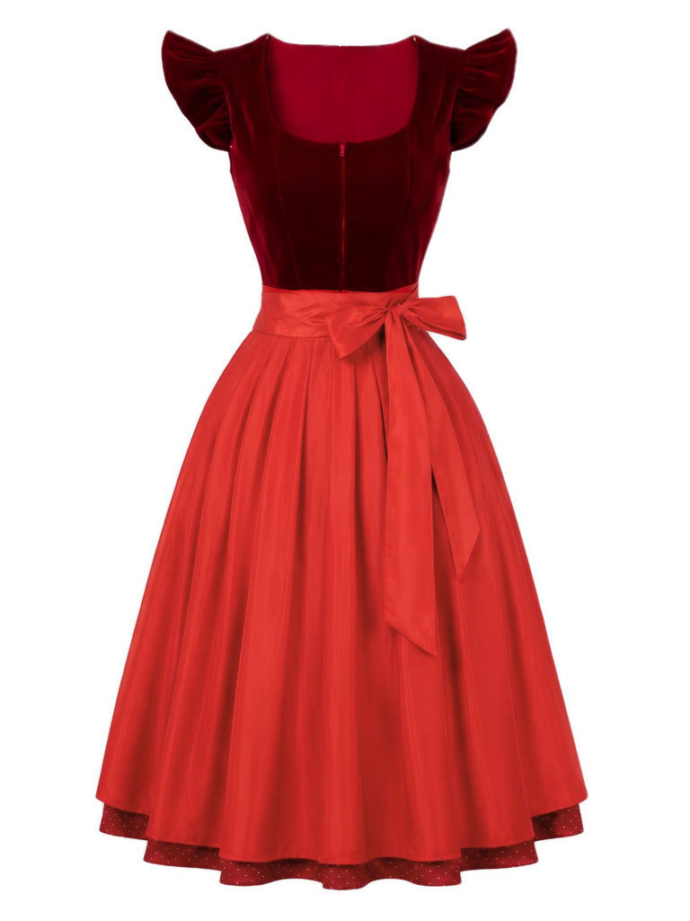 Red 1950s Square Neck Dress