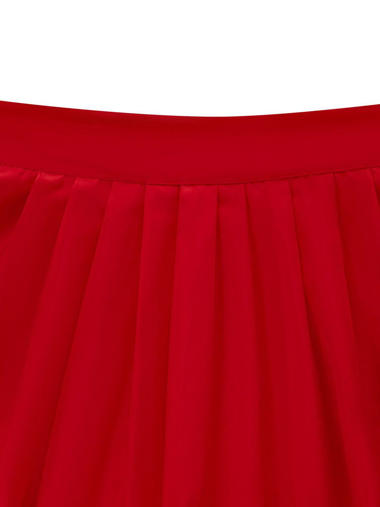 2PCS Red 1950s Square Neck Polka Dots Dress & Apron