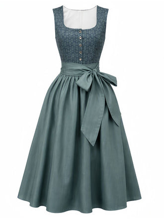 Green 1950s Floral Square Neck Dress