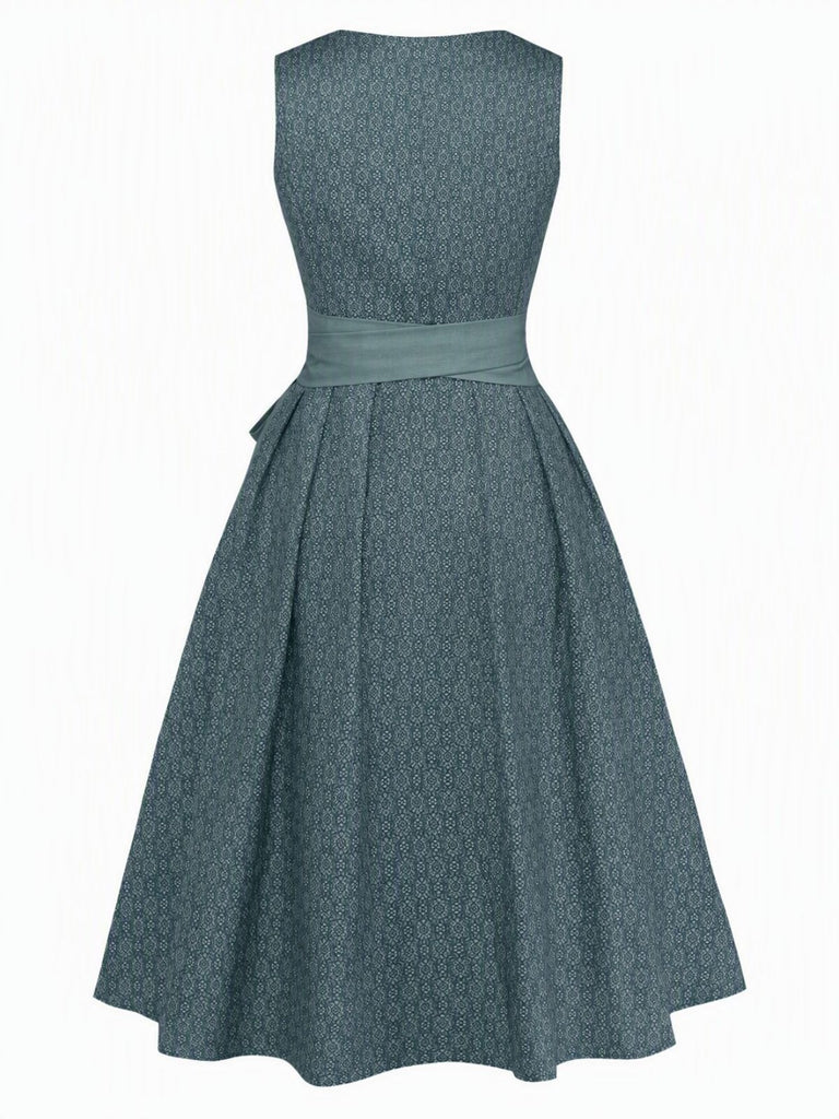 Green 1950s Floral Square Neck Dress 2