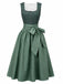 Green 1950s Ditsy Floral Print Square Neck Dress & Apron