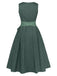 Green 1950s Ditsy Floral Print Square Neck Dress & Apron