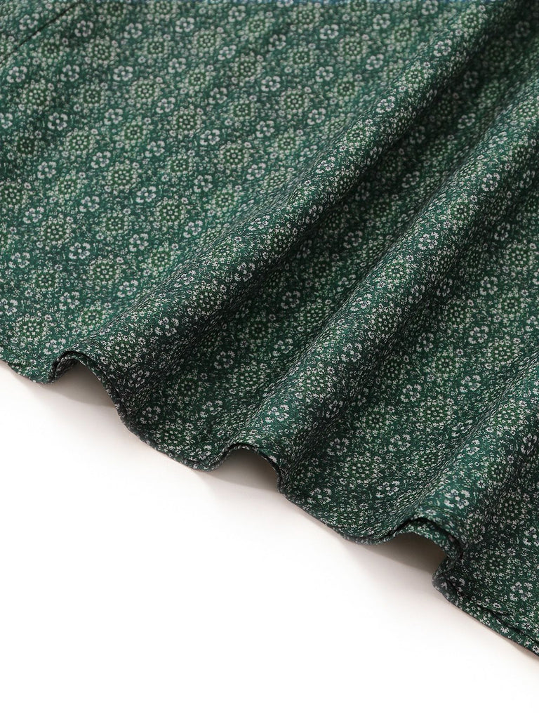 Green 1950s Ditsy Floral Print Square Neck Dress & Apron