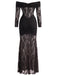 1930s Lace Off Shoulder Ruched Maxi Dress