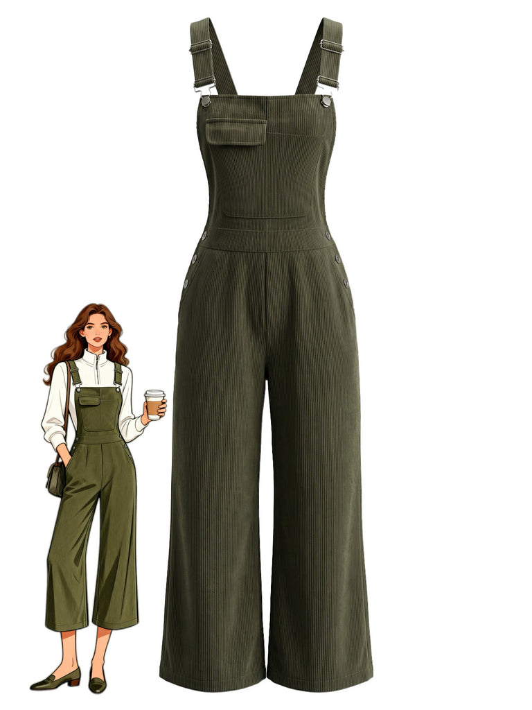 1930s Corduroy Wide Leg Pocket Overalls Jumpsuit