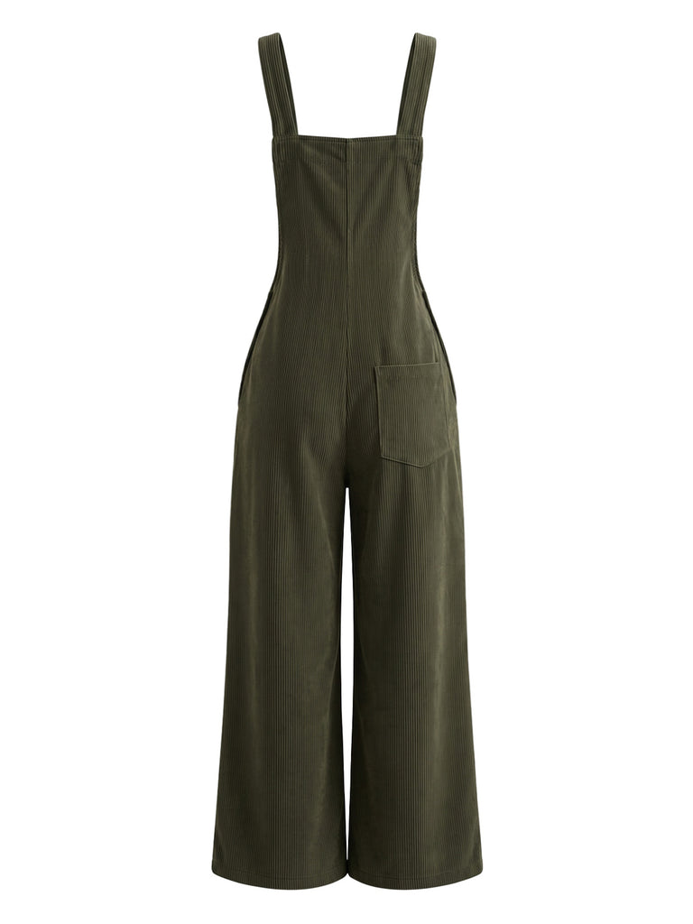 1930s Corduroy Wide Leg Pocket Overalls Jumpsuit