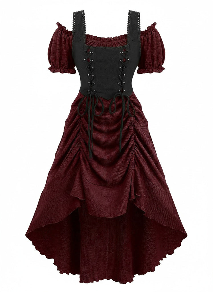 1980s Victorian Corset Lace Up Gothic Maxi Dress