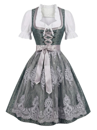 Gray Green 1950s Floral Square Neck Two Piece Set