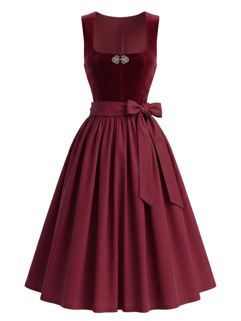 3PCS 1950s Lace Sheer Crop Top & Velvet Dress With Apron
