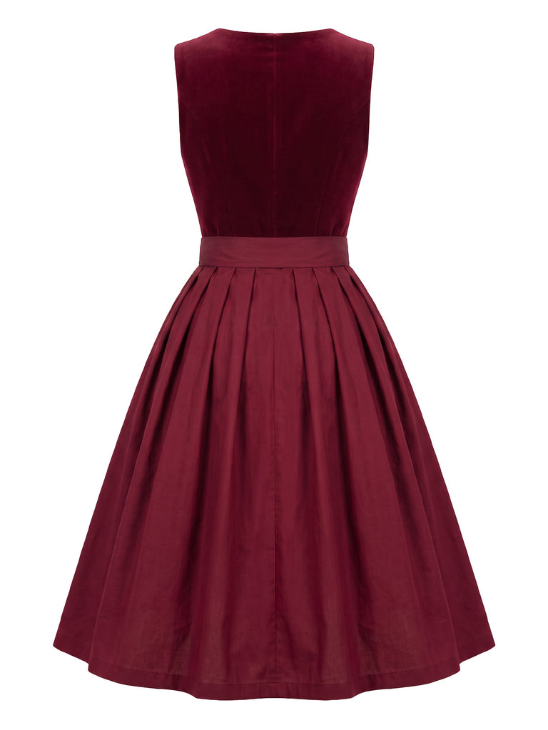 3PCS 1950s Lace Sheer Crop Top & Velvet Dress With Apron