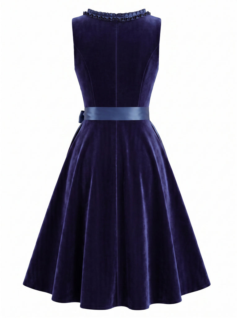 Navy Blue 1950s Square Neck Dress 2