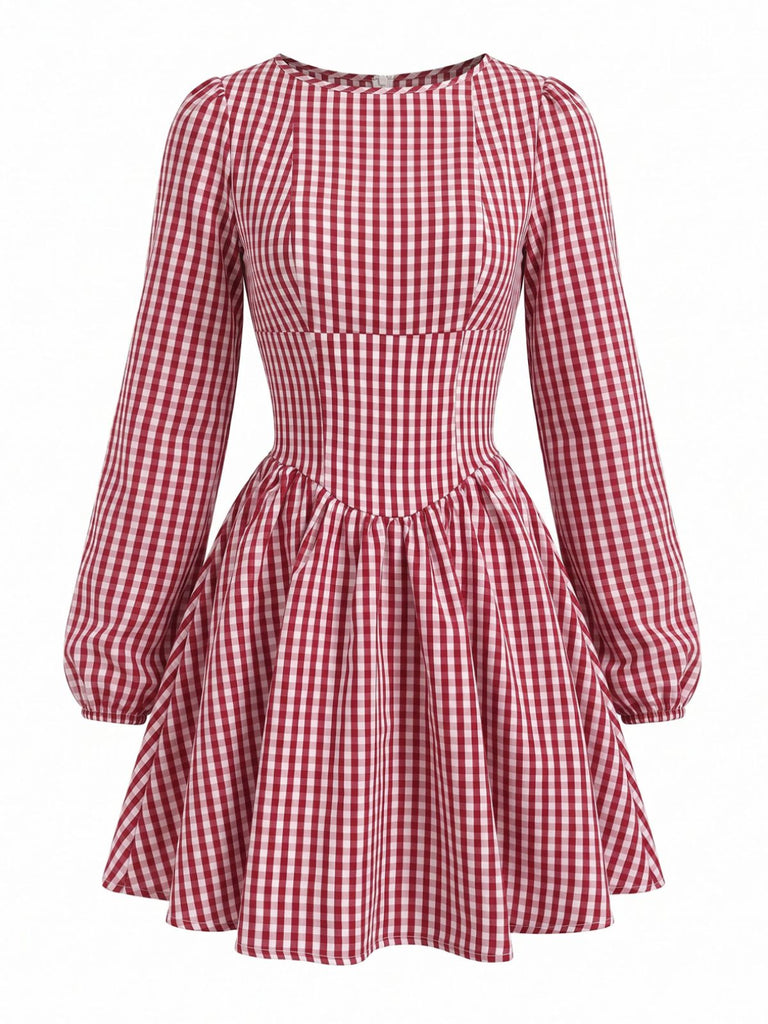 Red 1960s Plaid Bow Dress 2