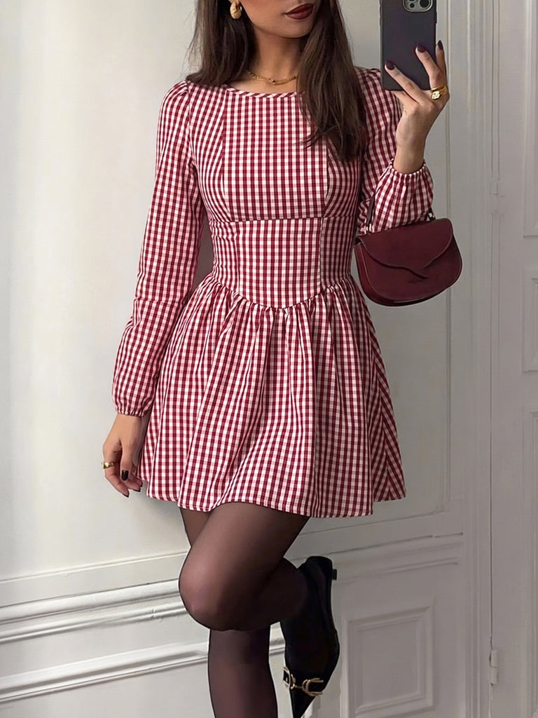 Red 1960s Plaid Bow Dress 3
