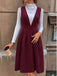 1950s Deep V-Neck Corduroy Pleated Pinafore