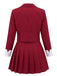 2PCS 1960s Solid Cropped Blazer & Pleated Skirt