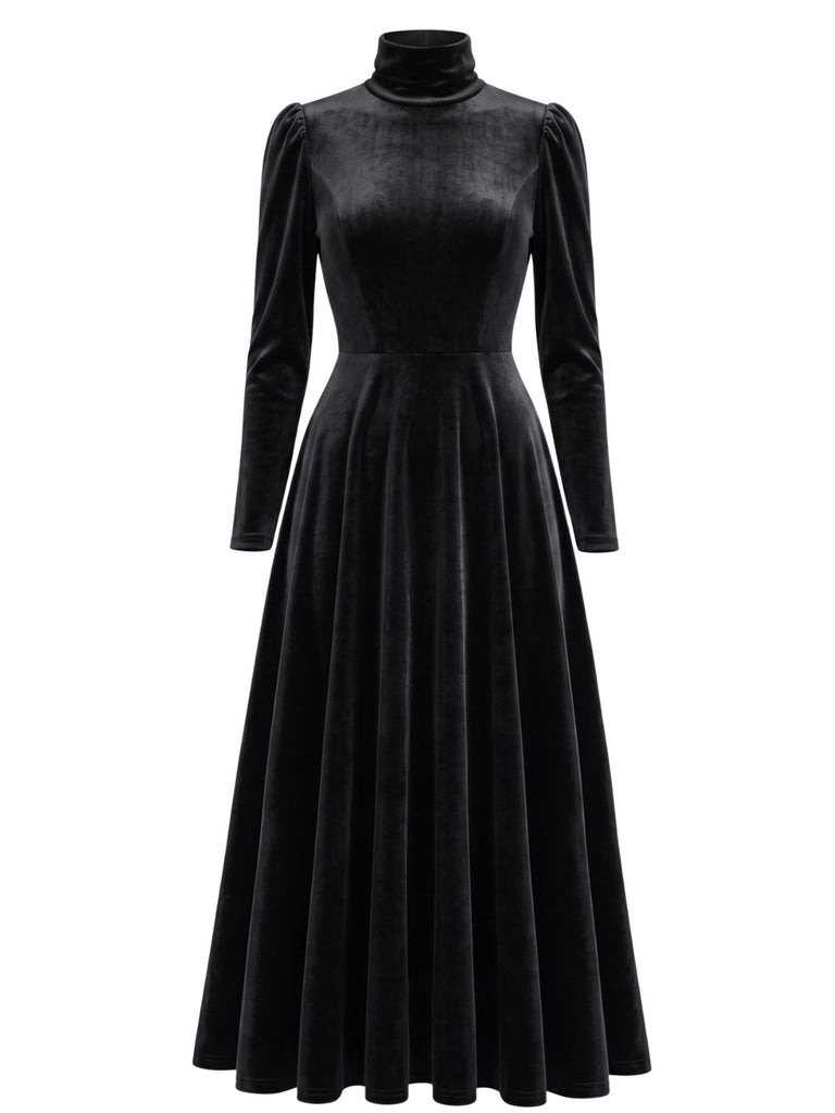 1940s Velvet Puff Sleeve Dress 1