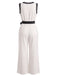 White 1950s V-Neck Lace Trim Belted Sleeveless Jumpsuit