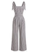Grey 1940s Stripe Sleeveless Shoulder Tie Waist Wide Leg Jumpsuit