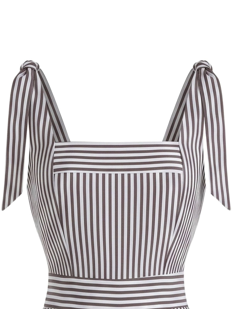 Grey 1940s Stripe Sleeveless Shoulder Tie Waist Wide Leg Jumpsuit