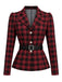 [Pre-Sale] 2PCS Black & Red 1950s Tartan Belted Fitted Blazer & Skirt