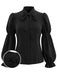 [Pre-Sale] Black 1940s Bow-Tie Neck Virago-Sleeve Fitted Blouse