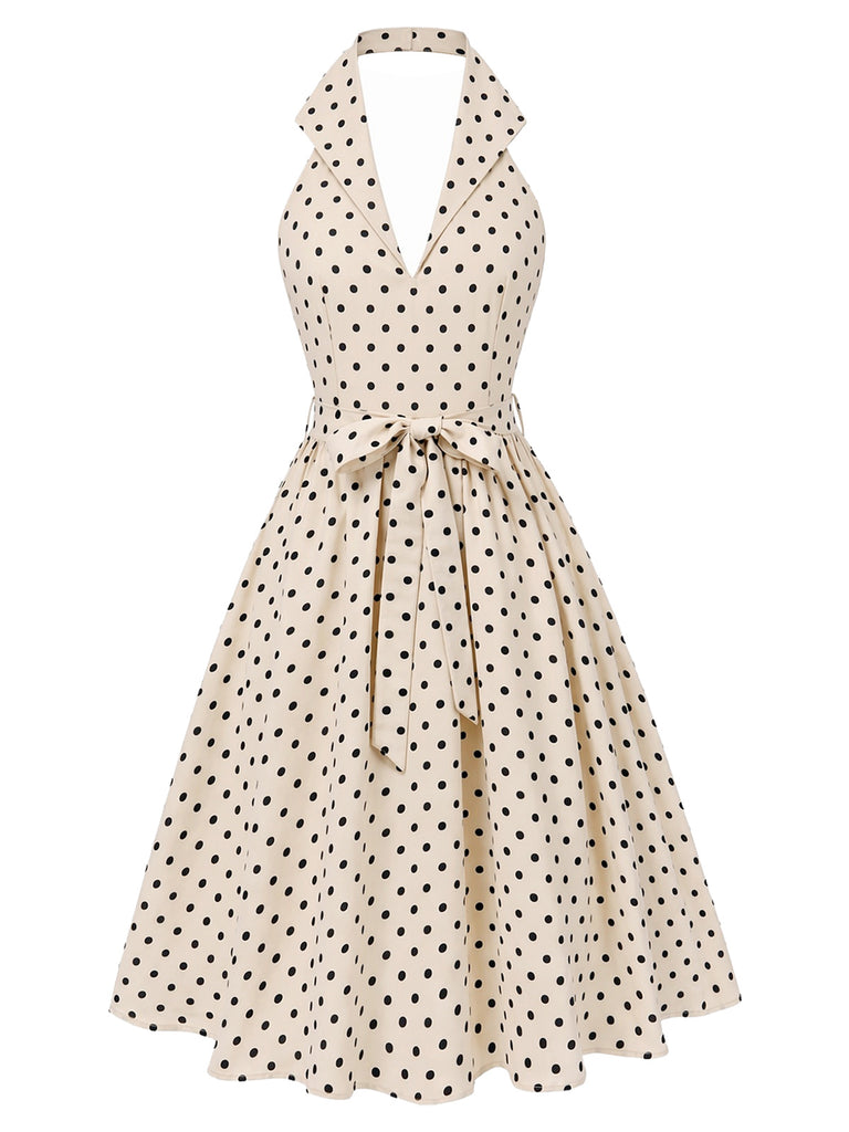 [Pre-Sale] 1950s Polka Dot Halter Backless Belted Swing Dress