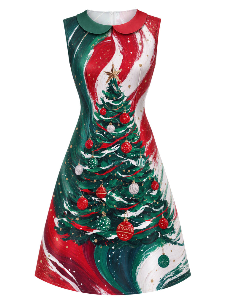 [Pre-Sale] 1960s Christmas Tree Print Peter Pan Collar A-Line Dress