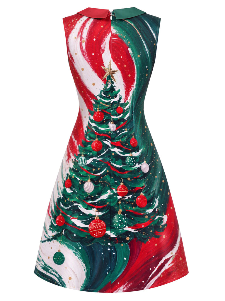 [Pre-Sale] 1960s Christmas Tree Print Peter Pan Collar A-Line Dress