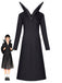 Black 1940s Gothic High Collar Long Sleeve Midi Dress