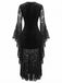 Black 1970s Gothic Batwing Sleeve Lace Patchwork Velvet Dress