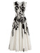 Beige 1940s Floral V-Neck Sleeveless Midi Dress