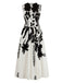Beige 1940s Floral V-Neck Sleeveless Midi Dress
