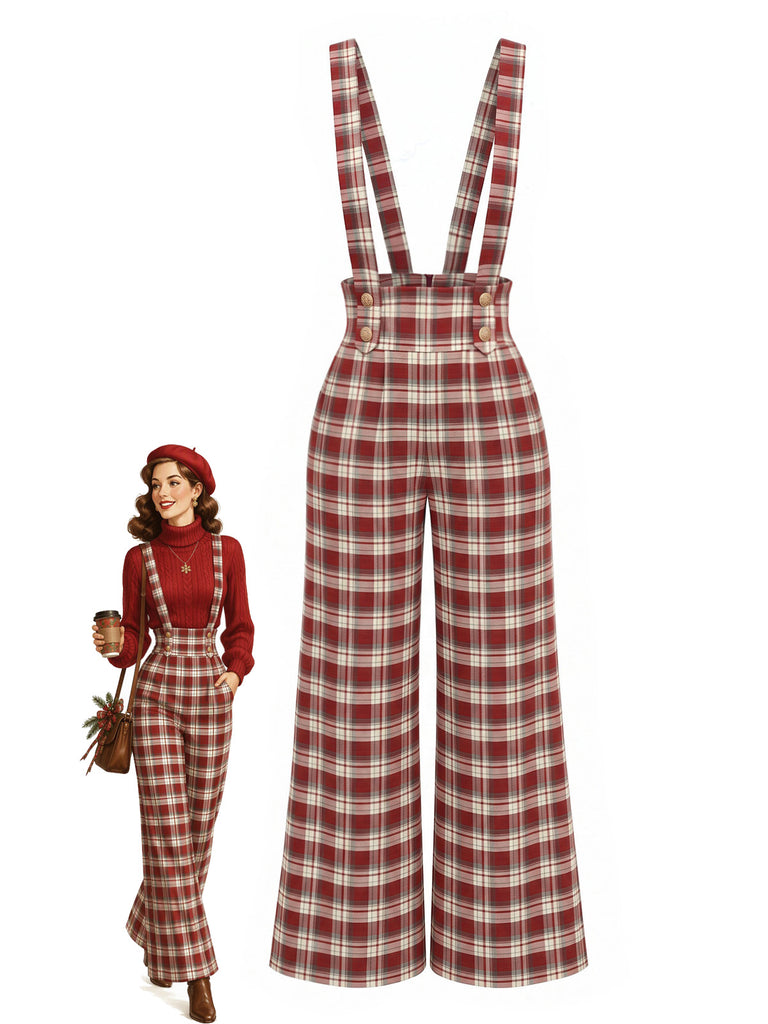 红黑拼色 1970s Plaid Jumpsuit 1