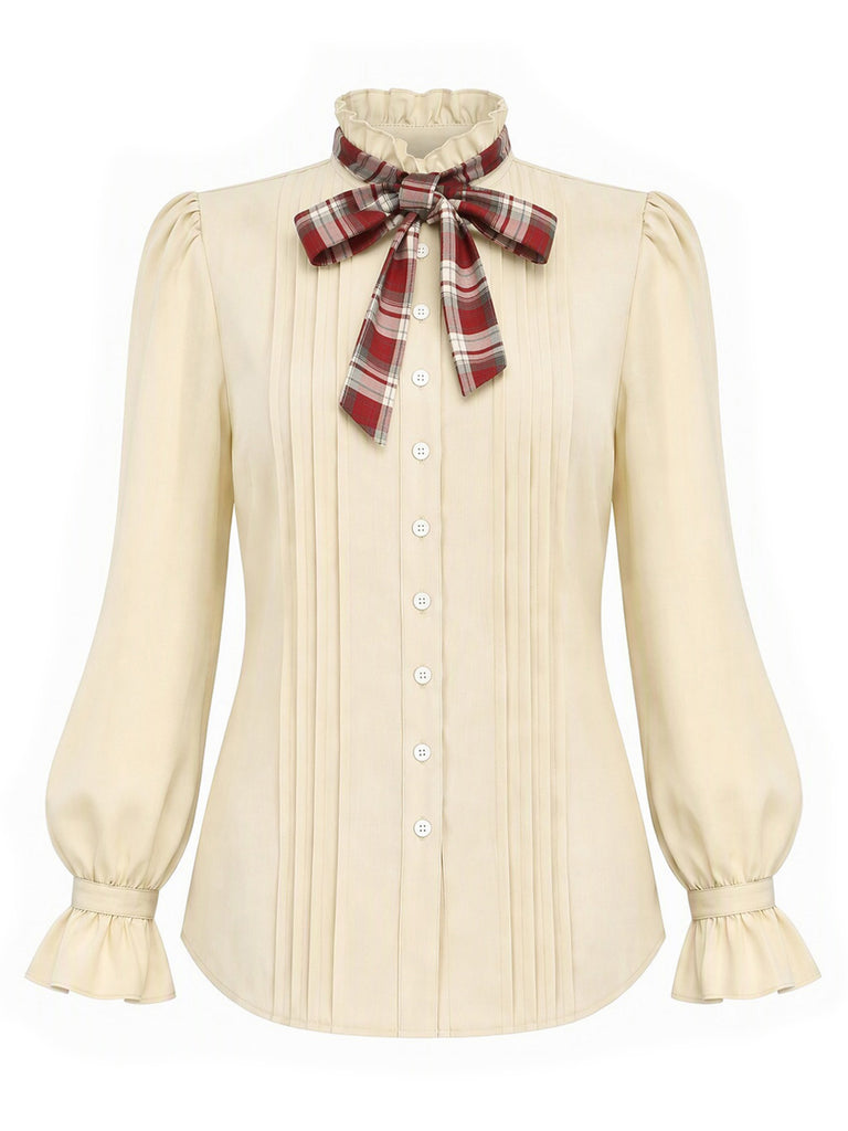 Beige 1970s Long Sleeve Top 7