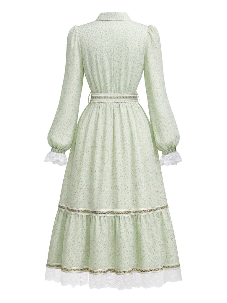 [Pre-Sale] 1930s Pastoral Print Ribbon Trim Midi Dress 3