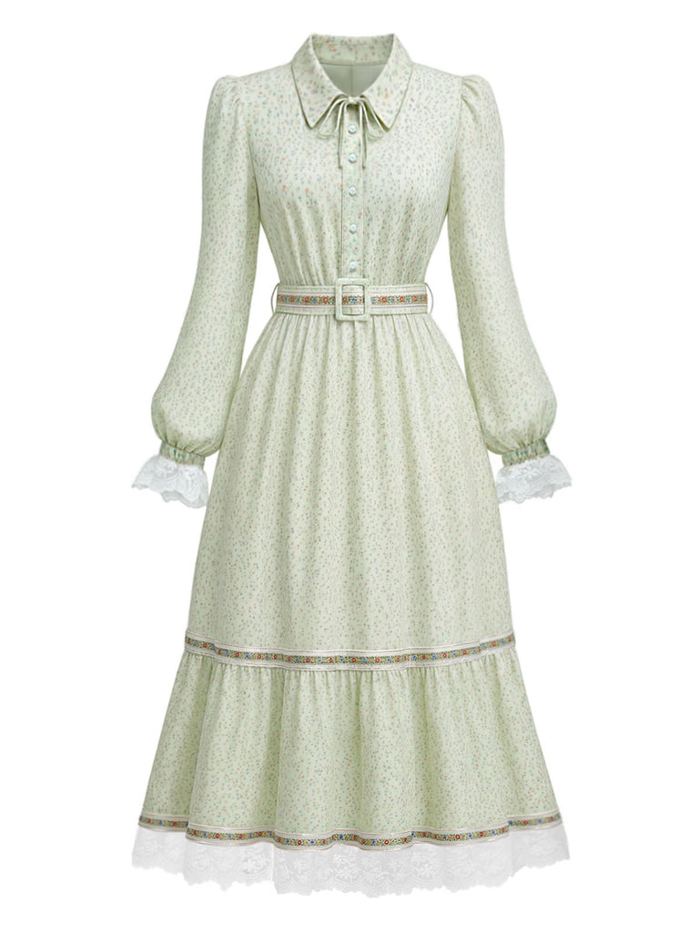 [Pre-Sale] 1930s Pastoral Print Ribbon Trim Midi Dress 4