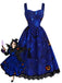[Pre-Sale] 1940s Halloween Cat & Pumpkin Print Lace-Hem Pinafore Dress