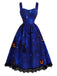 [Pre-Sale] 2PCS 1940s Cat & Pumpkin Print Dress & Virago-Sleeve Blouse Set