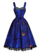 [Pre-Sale] 2PCS 1940s Cat & Pumpkin Print Dress & Virago-Sleeve Blouse Set