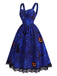 [Pre-Sale] 2PCS 1940s Cat & Pumpkin Print Dress & Virago-Sleeve Blouse Set